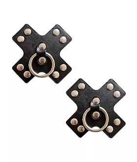 Neva Nude Burlesque Pierced N' Punked Leather Metal X Silicone Reusable Pasties - Black O/s