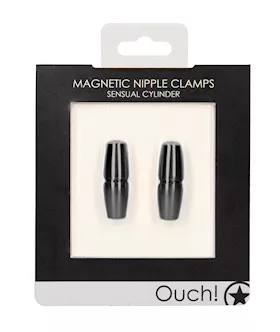 Shots Ouch Sensual Cylinder Magnetic Nipple Clamps - Black