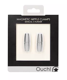 Shots Ouch Sensual Cylinder Magnetic Nipple Clamps - Silver
