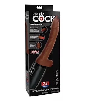 King Cock Plus Thrusting, Warming & Vibrating  7.5" Triple Threat Dong - Brown