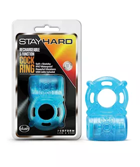 Blush Stay Hard Rechargeable 5 Function Cock Ring- Blue