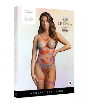 Shots Bliss Open Cup Strappy Teddy W/jewelry Pasties Multi O/s