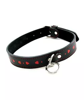 Plesur Pvc Collar W/hearts - Black/red