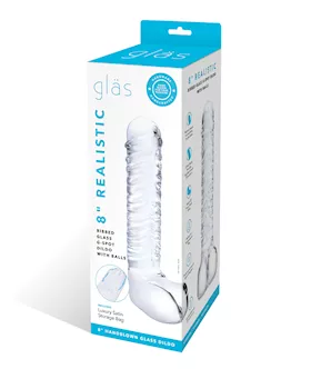 Glas 8" Realistic Ribbed Glass G-spot Dildo W/balls - Clear