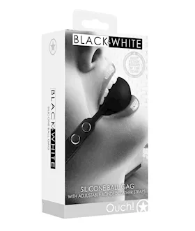 Shots Ouch Black & White Silicone Ball Gag - Black