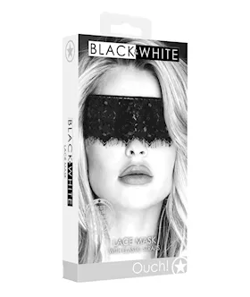 Shots Ouch Black & White Lace Mask W/elastic Straps - Black