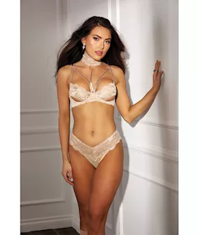 Absolutely Beautiful Stretch Lace Collard Bra & Panty (Goes W/soh31549) Nude 34