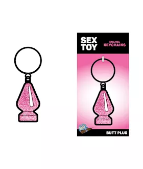 Wood Rocket Sex Toy Butt Plug Keychain - Pink Glitter