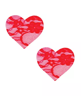 Neva Nude Lace Heart Pasties - Red O/s