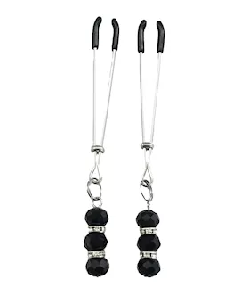 Bijoux De Nip Tweezer Nipple Clamp W/black & Crystal Beads - Chrome