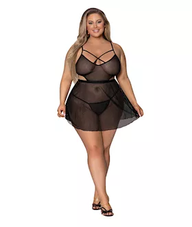 Girl Next Door Babydoll & Crotchless Panty Black 2x