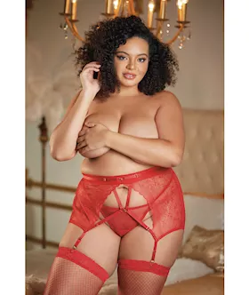 Allure High Waisted Lace Garter & G-string Red Qn