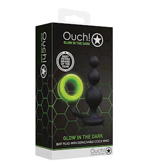 Shots Ouch Beads Butt Plug W/cock Ring - Glow In The Dark