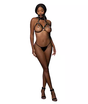 Lust Pu Leather Luna Collared Bra W/mouth Gag & Attached Nipple Clamps Black O/s