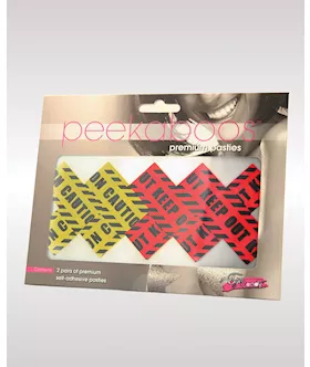 Peekaboos Caution X Pasties - 2 Pairs 1 Red/1 Yellow