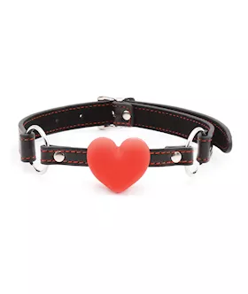 Plesur Heart Ball Gag W/red Hearts - Black