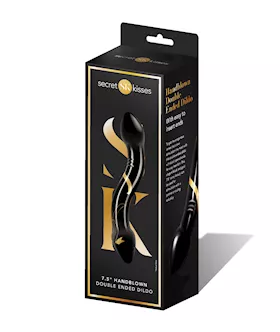 Secret Kisses 7.5" Handblown Double Ended Dildo - Black/gold