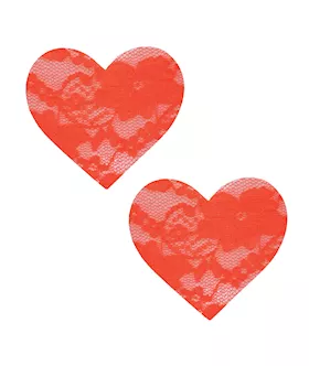 Neva Nude Black Light Lace Heart Pasties - Orange O/s