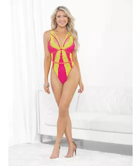 Festival Wear Strappy Teddy W/brazilian Back Neon Xl