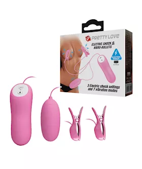 Pretty Love Electric Shock Vibro Nipple Clamps & Bullet - Pink