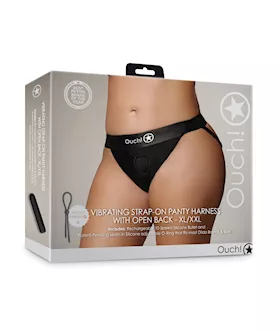 Shots Ouch Vibrating Strap On Panty Harness W/open Back - Black Xl/xxl