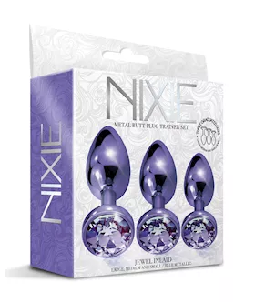 Nixie Metal Butt Plug Trainer Set W/inlaid Jewel - Purple Metallic