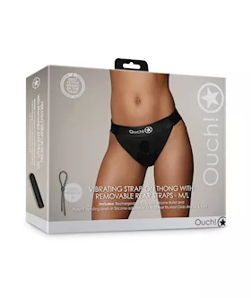 Shots Ouch Vibrating Strap On Thong W/removable Rear Straps - Black M/l