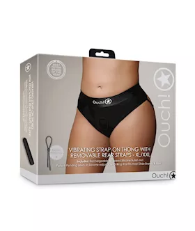 Shots Ouch Vibrating Strap On Thong W/removable Rear Straps - Black Xl/xxl