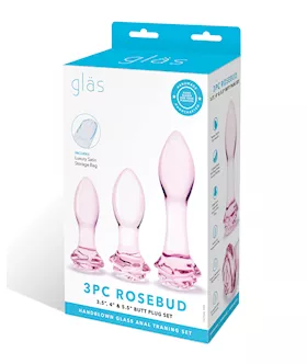 Glas 3 Pc Rosebud Butt Plug Set - Pink