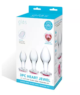 Glas 3 Pc Heart Jewel Glass Anal Training Kit