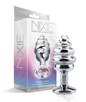 Nixie Honey Dipper Ribbed Metal Rainbow Jeweled Butt Plug - Large