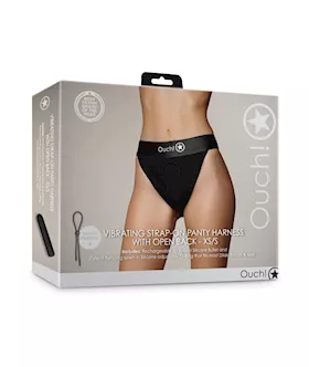 Shots Ouch Vibrating Strap On Panty Harness W/open Back - Black Xs/s