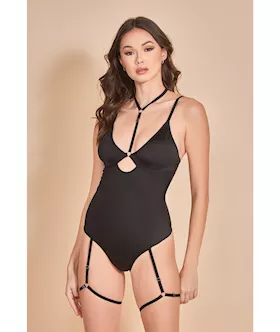 Strapped Up Garter Teddy W/choker Black Sm