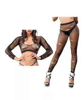 Beverly Hills Naughty Girl Crotchless Mixed Hole Leggings Black O/s