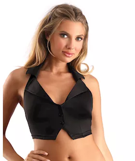 Play Schoolgirl Collared Button Down Halter Top Black O/s
