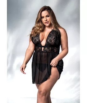 Lace & Mesh Babydoll & G-string Black 3x/4x