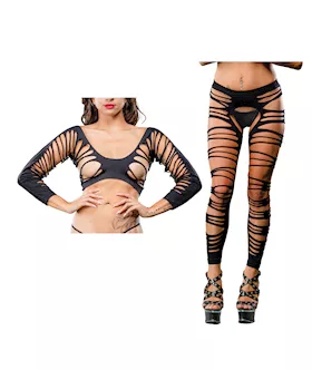 Beverly Hills Naughty Girl Crotchless Side Straps Leggings Black O/s