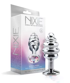 Nixie Honey Dipper Ribbed Metal Rainbow Jeweled Butt Plug - Small