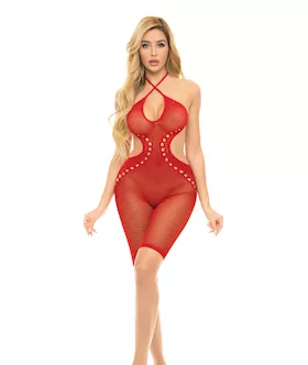 Pink Lipstick Fill Me In Bodystocking Red O/s