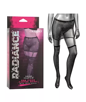 Radiance One Piece Garter Skirt W/thigh Highs - Black Plus Size