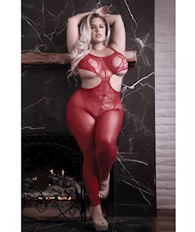 Sheer Unforgettable Cut Out Bodystocking Red Qn