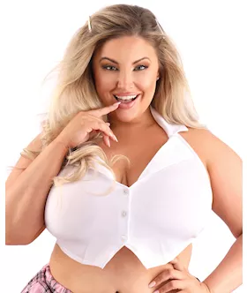Play Schoolgirl Collared Button Down Halter Top White Qn