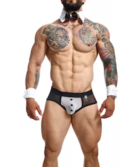 Male Basics Mob Maitre D Brief, Bow & French Cuffs Black/white Lg
