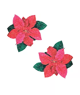 Neva Nude Poinsettia Glitter Flower Pasties - Red/green O/s