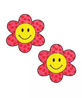 Neva Nude Smiley Flower Power Glitter Pasties - Pink/yellow O/s
