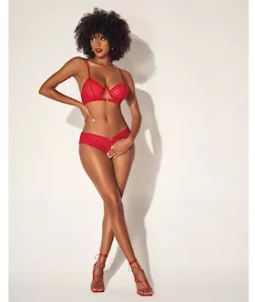 Shadow Stripe Underwire Top W/heart Detail & Crotchless Bottom Red L/xl