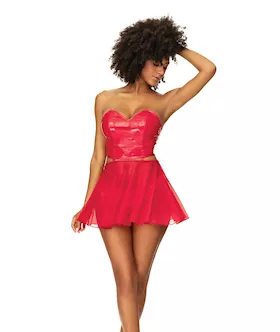 Wet Look Two In One Babydoll Red Xl