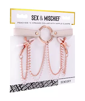Sex And Mischief Peaches N Creame Collar With Nipple Clamps