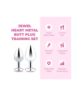 B Vibe Jewel Heart Metal Butt Plug Training Set