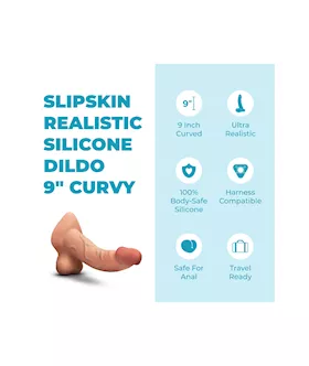 Slipskin Realistic Curved Silicone Dildo 9 Inch